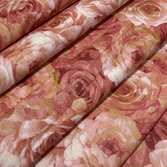 Feldman Floral Packed Pink Rose Cotton Fabric